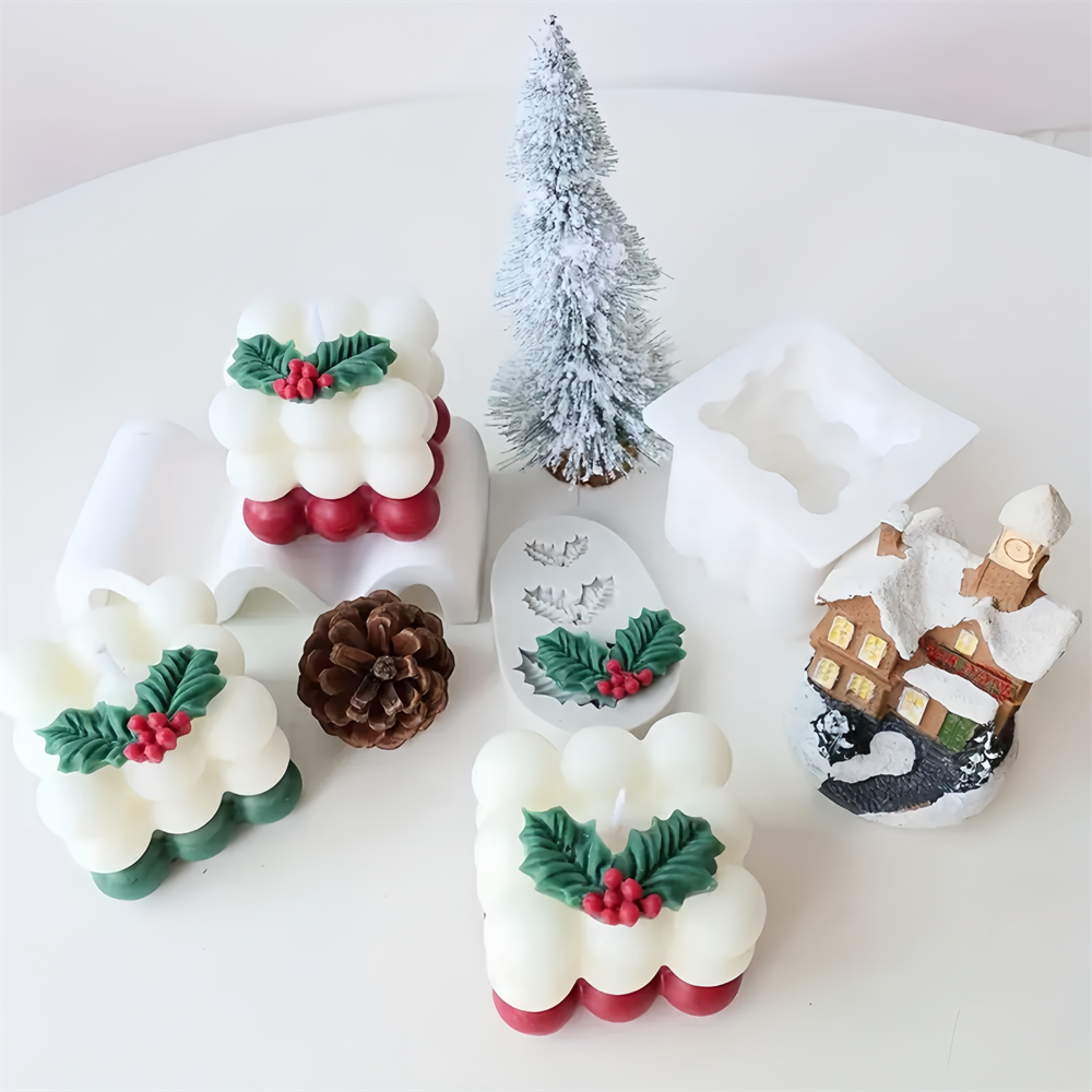 Candle Making Jelly - Christmas Holly Leaf Bubble Candle Silicone