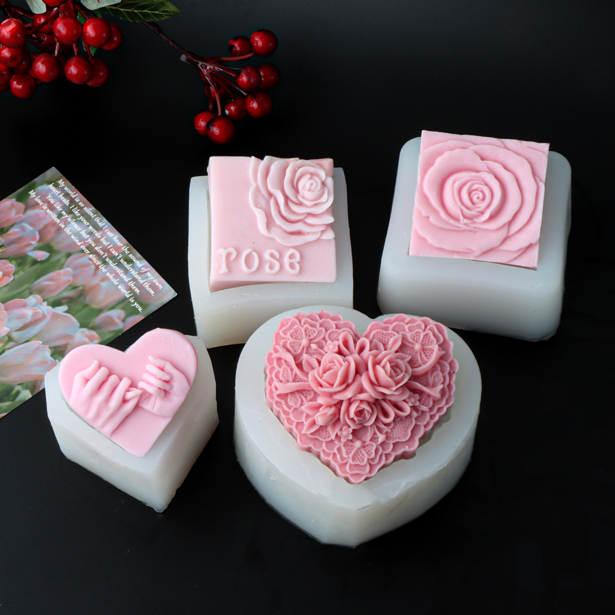 Rose Heart Shaped Silicone Soa - đánh giá và giá Candle Making Jelly